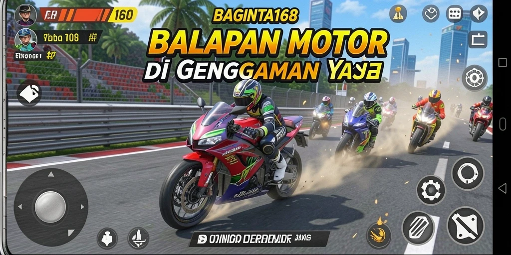 Gameplay mendebarkan dari BAGINTA168 dengan motor balap.