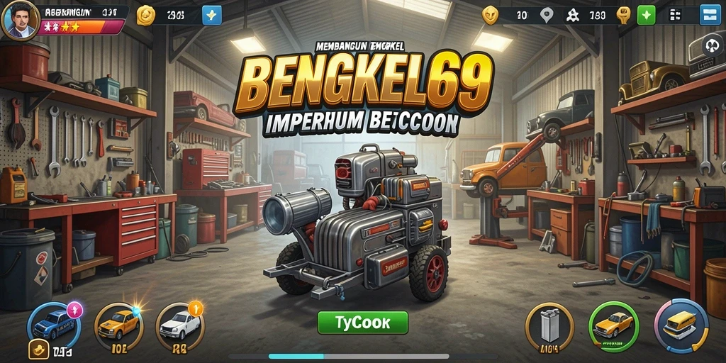Tangkapan layar menunjukkan gameplay seru BENGKEL69 di bengkel kendaraan.