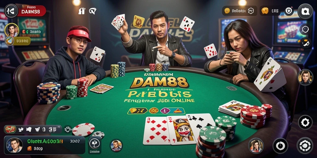 Tampilan permainan Poker yang mendebarkan di DAM88.