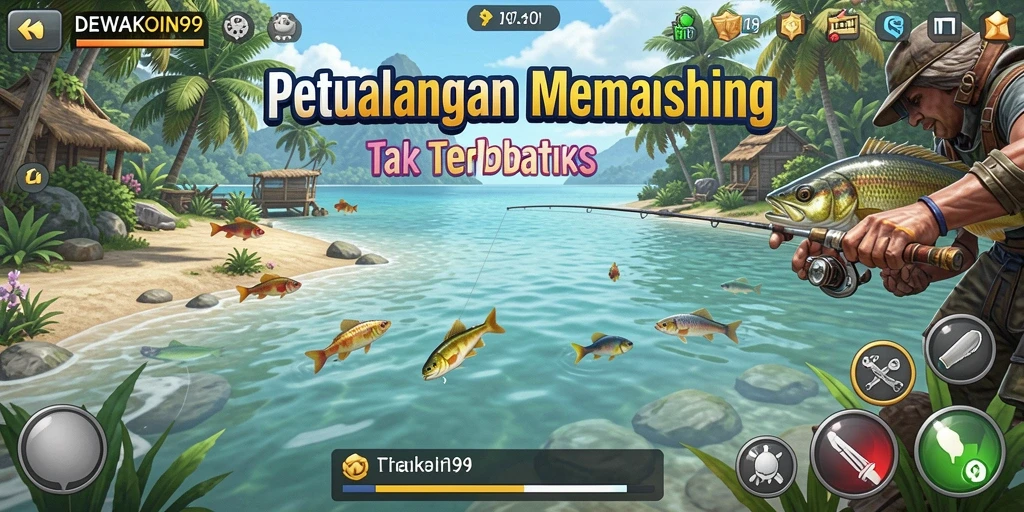 Screenshot gameplay DEWAKOIN99 dengan suasana memancing yang menenangkan.