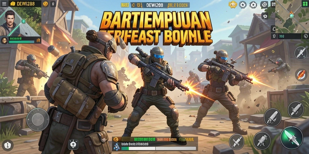 Screenshot gameplay DEWI288 menampilkan pertempuran seru dalam Battle Royale.