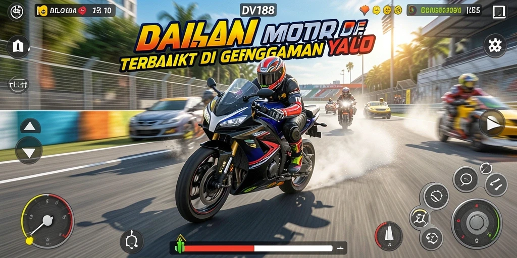 Gameplay balap motor yang intens dan mendebarkan.
