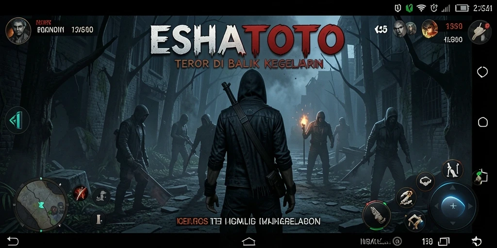 Tangkapan layar gameplay ESHATOTO menunjukkan momen mencekam saat menjelajahi kegelapan.