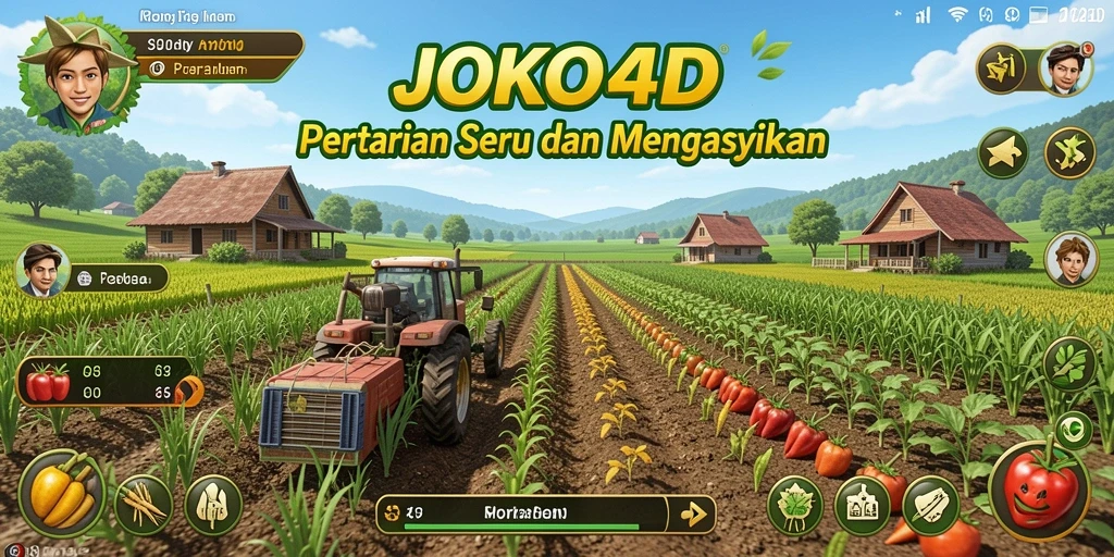Gambar tampilan gameplay seru dalam JOKO4D, menunjukkan aktivitas bertani.