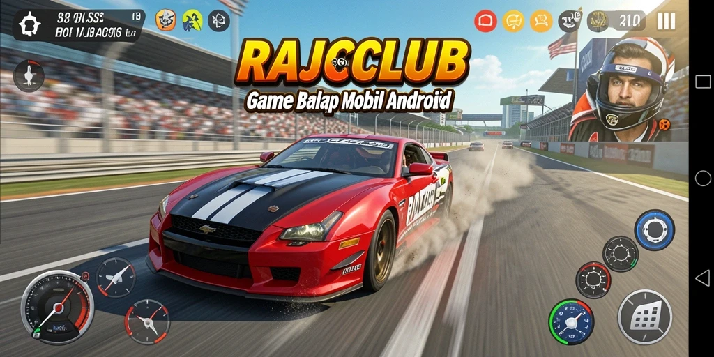 Tampilan gameplay seru dan mendebarkan dari RAJACLUB saat balapan.