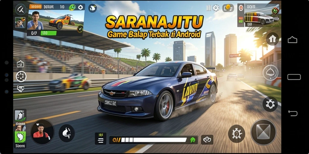 Tampilan gameplay balap yang seru dan menegangkan di SARANAJITU.
